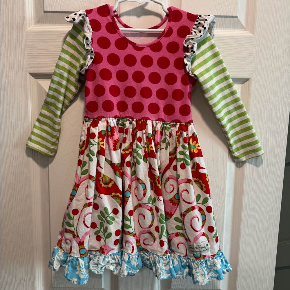 Colorful Polka Dot and Striped Long Sleeve Dress